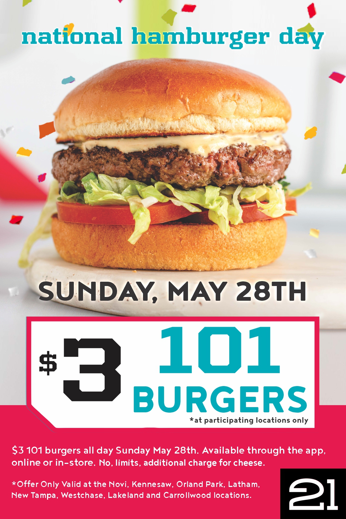 National Hamburger Day is May 28th! Burger 21 Burgers Reinvented